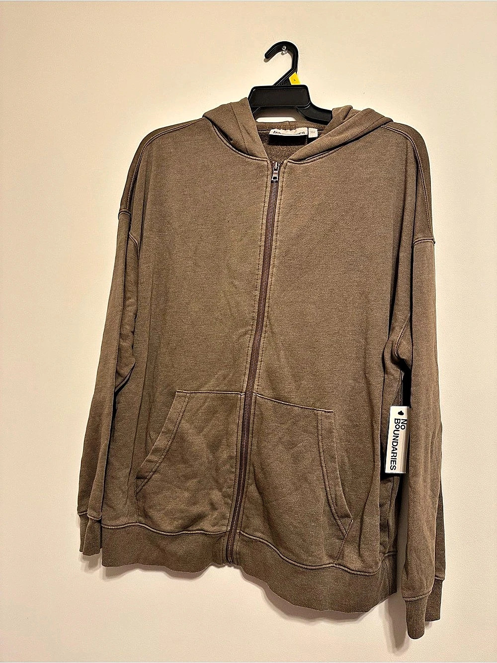 No Boundaries Oversized Fit Fleece Zip Hoodie Brown Size Large